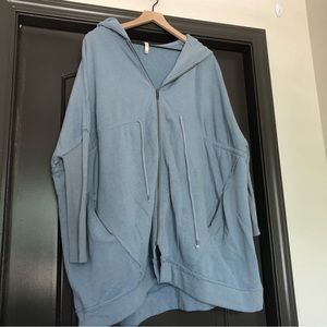 Free People heathered denim blue colored oversized zip up hooded jacket XS/S